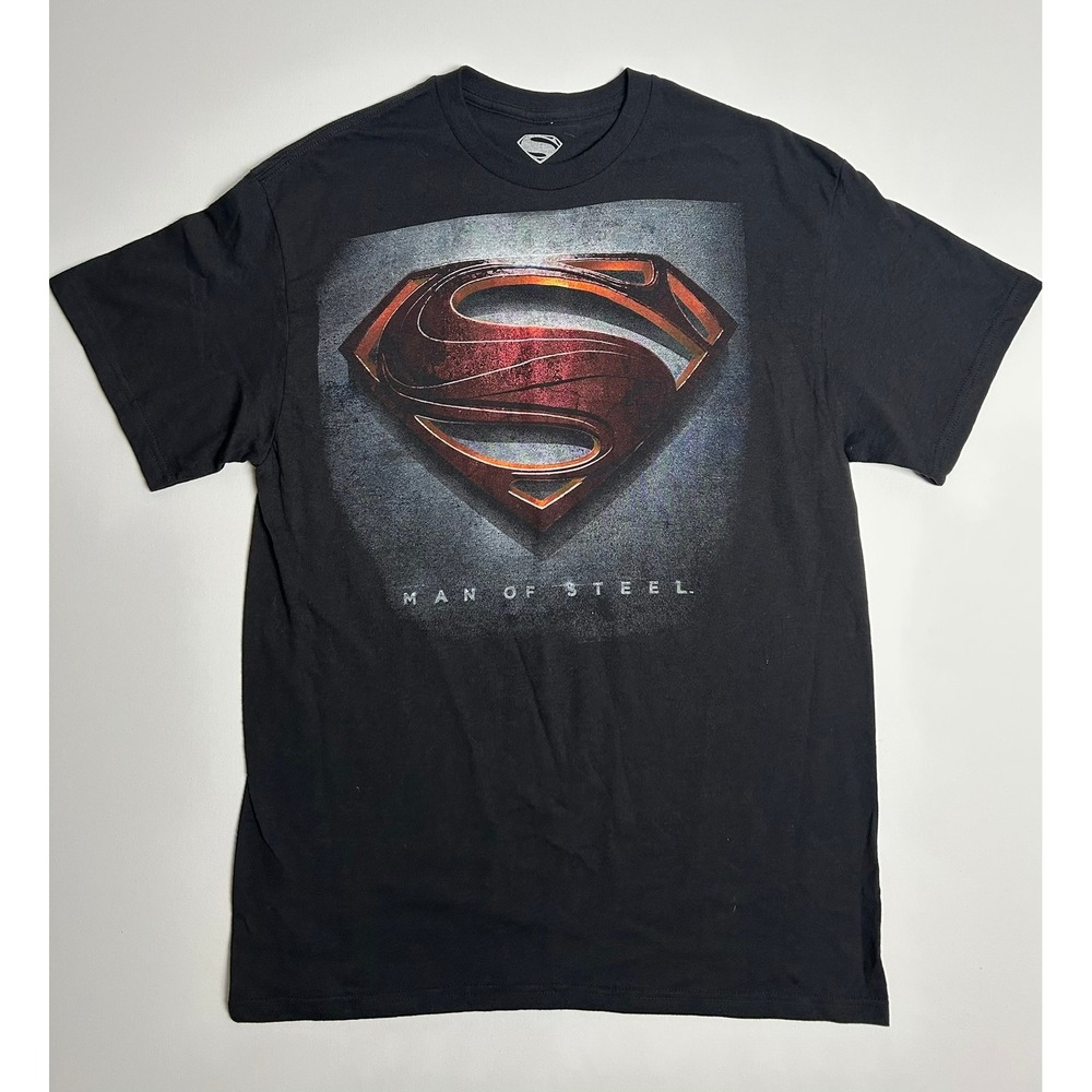 DC Comics Men Superman Man of Steel Graphic T-Shirt L Black Movie Logo Hero